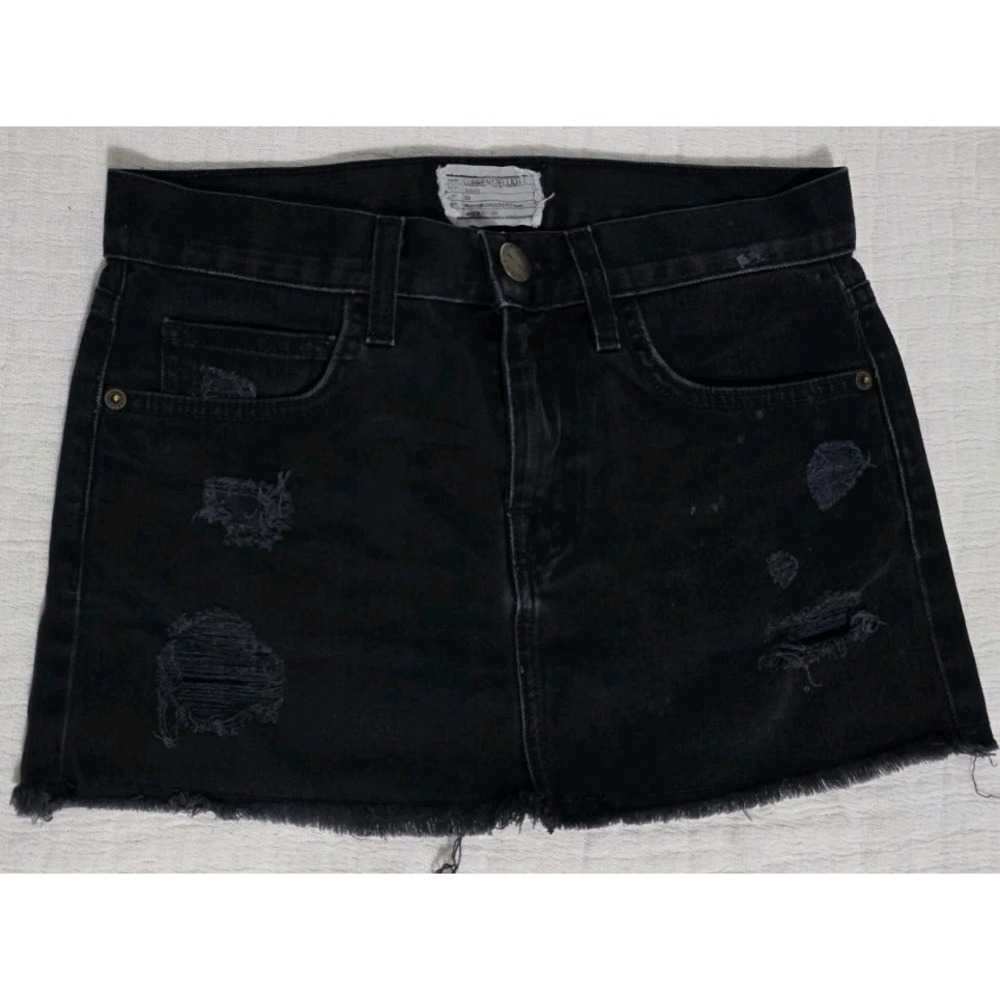 Current Elliott Skirt Grunge Moto 0/23 Black Denim‎ Mini Raw Hem Boho Distressed